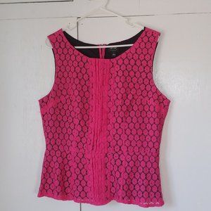 Nicole Miller Barbie Pink & Black Lace Peplum Top SZ M